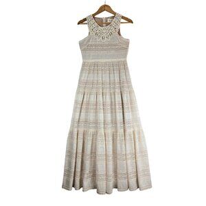 Lace Maxi Dress Cream Sleeveless Tiered 4P Eliza J Cottage Victorian Boho Party